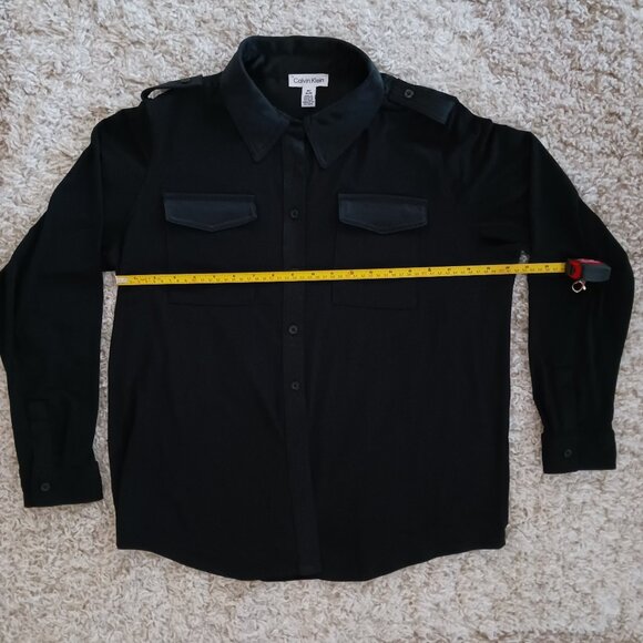 Calvin Klein Women's Button Down Black Blouse Long Sleeves Medium Pockets - Picture 7 of 8